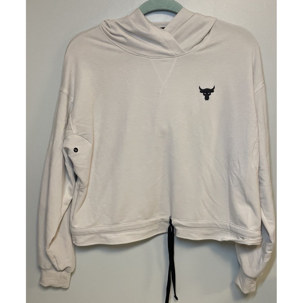 Under Armour Project Rock Pullover Crop Hoodie White Women's Size XS Workout Run